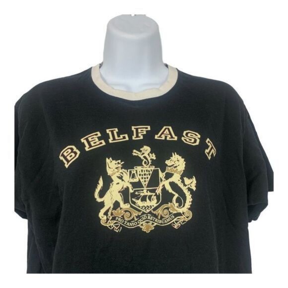 Fruit Of The Loom Belfast Graphic T-Shirt Black/Gold Size L Unisex - Picture 2 of 5